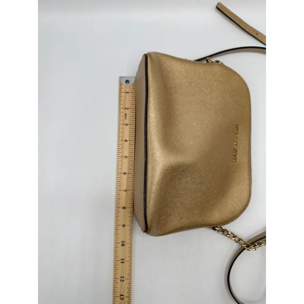MICHAEL KORS Gold Saffiano Leather Dome Crossbody Bag Chain Strap AS IS